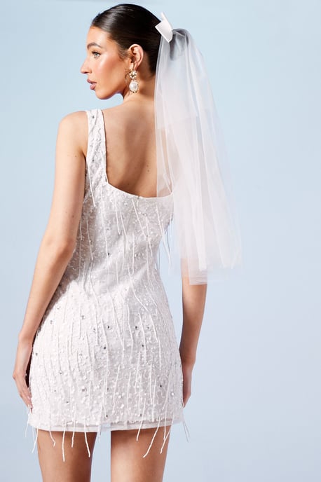 Sequin And Fringe Embellished Bridal Mini Dress - Image 3