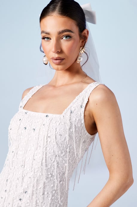Sequin And Fringe Embellished Bridal Mini Dress - Image 4