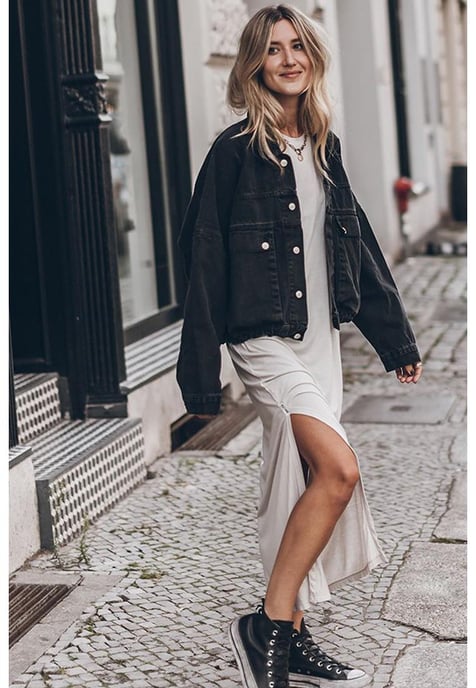 Svart Metal Knappar Flappficka Drop Shoulder Jeansjacka - Image 3