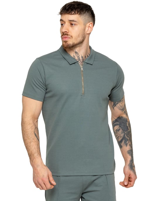 Enzo | Mens Zip Up Polo Shirt - Image 2