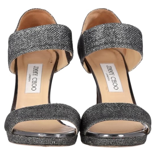 Jimmy Choo Gesloten Hak Tab Sandalen in Metallic Zilveren Polyester - Image 2