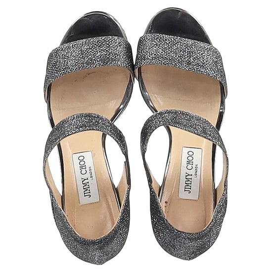 Jimmy Choo Gesloten Hak Tab Sandalen in Metallic Zilveren Polyester - Image 3