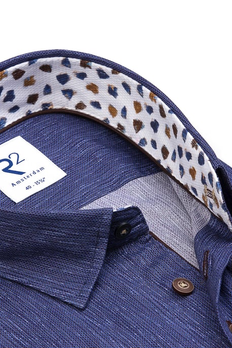 R2 Cut Away Collar Long Sleeved Shirt Mid Blue - Image 2