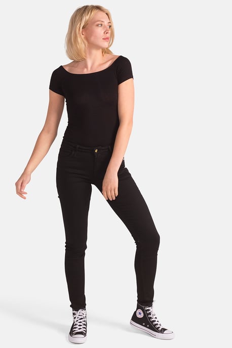 Black Organic Cotton Super Skinny Mid-Rise Denim Jeans - Image 3