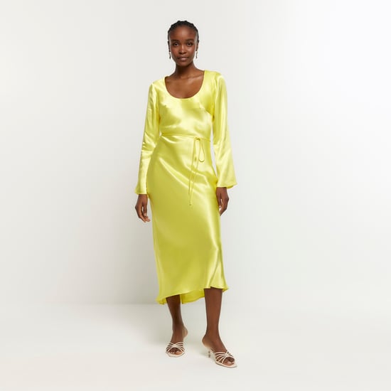 River Island Womens Slip Midi Dress Yellow Satin Belted - Image 1