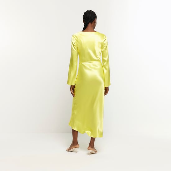 River Island Womens Slip Midi Dress Yellow Satin Belted - Image 2