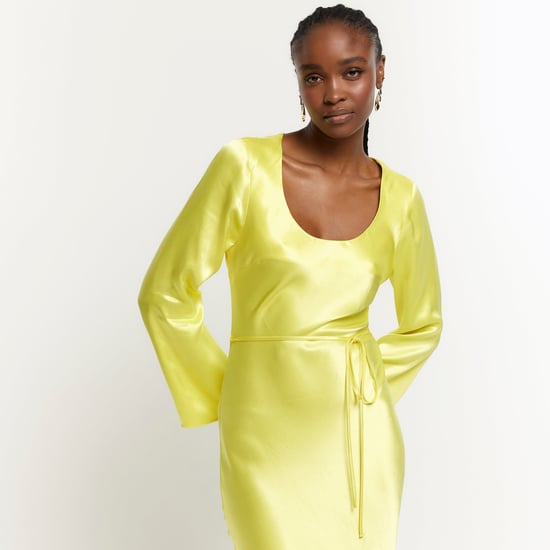 River Island Womens Slip Midi Dress Yellow Satin Belted - Image 3