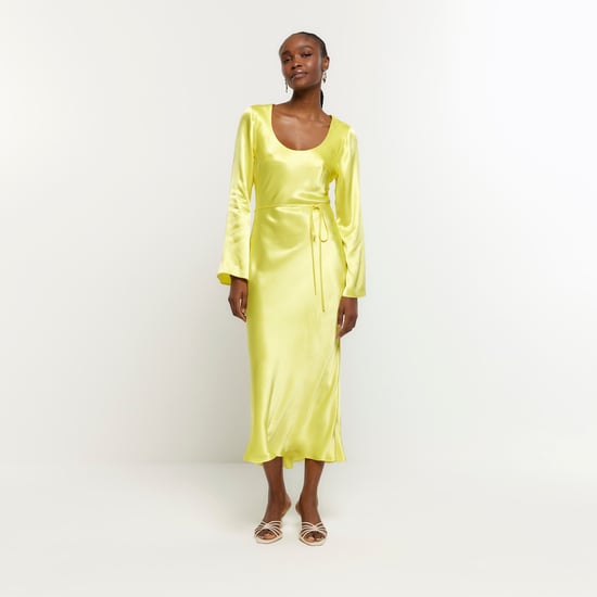 River Island Womens Slip Midi Dress Yellow Satin Belted - Image 5