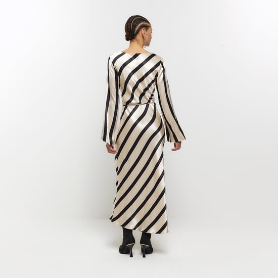 River Island Womens Slip Midi Dress White Satin Stripe Belted - Image 2