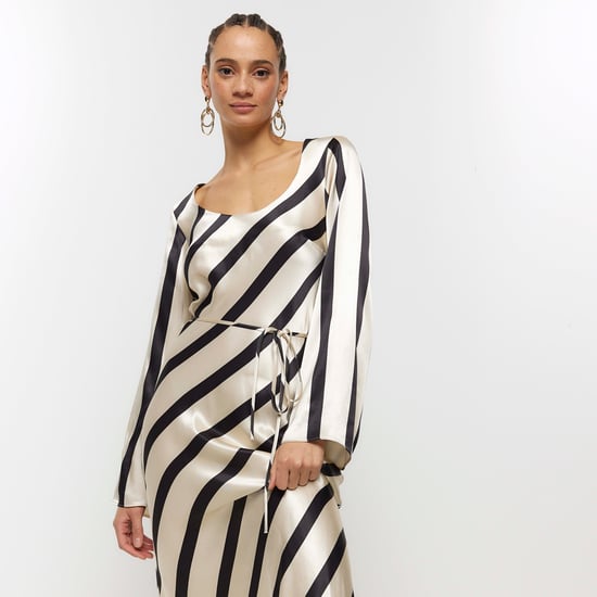 River Island Womens Slip Midi Dress White Satin Stripe Belted - Image 3