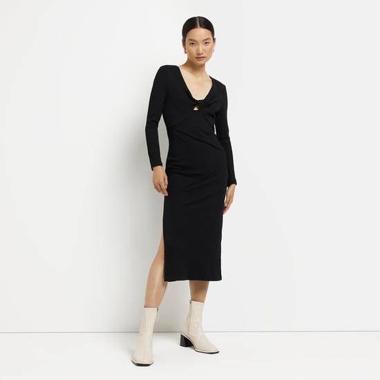 River Island Womens Bodycon Midi Dress Black Ribbed - Image 1