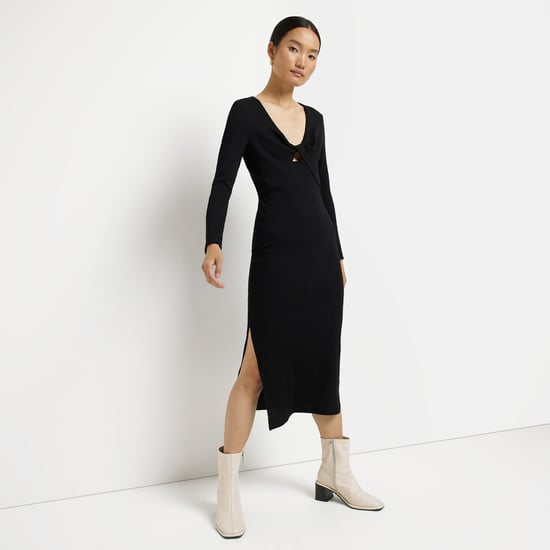 River Island Womens Bodycon Midi Dress Black Ribbed - Image 2