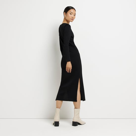 River Island Womens Bodycon Midi Dress Black Ribbed - Image 3