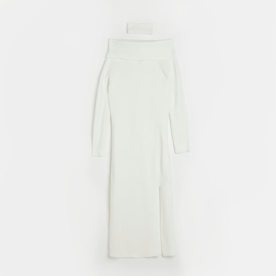 River Island Womens Bodycon Midi Dress Cream Knit Bardot - Image 4