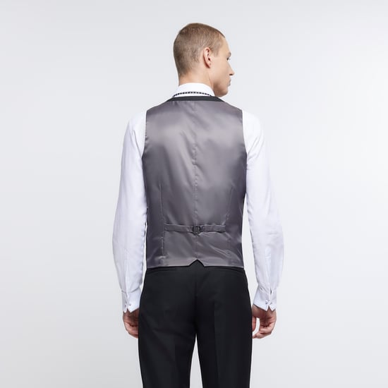 River Island Mens Twill Waistcoat Black Skinny Fit - Image 2