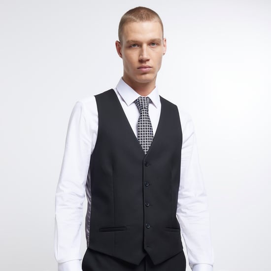 River Island Mens Twill Waistcoat Black Skinny Fit - Image 3