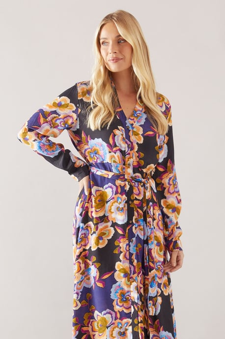 Petite Floral Viscose Print Button Through Shirt Dress - Image 2