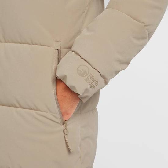 North Ridge Women's Roaming Jacket with Generous Cosy Hood & Zipped Hem Vents, Longline Winter Coat, Beige - Image 6
