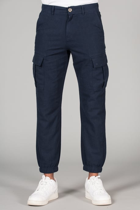 Navy Linen Blend Cargo-Style Trousers - Image 1