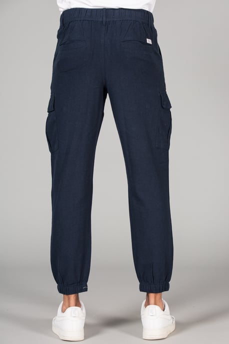 Navy Linen Blend Cargo-Style Trousers - Image 2