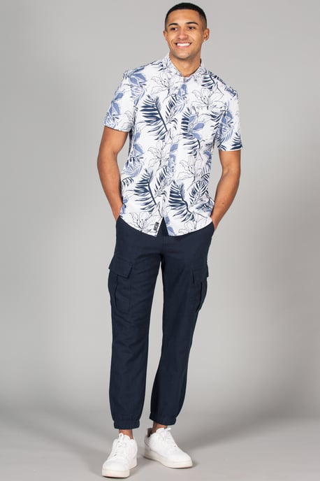 Navy Linen Blend Cargo-Style Trousers - Image 3
