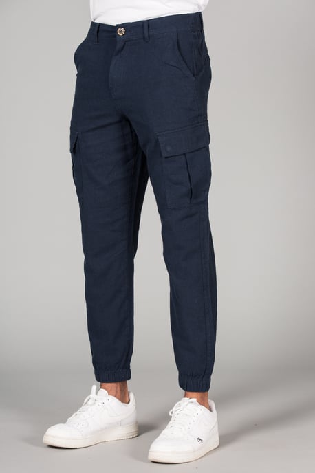 Navy Linen Blend Cargo-Style Trousers - Image 4