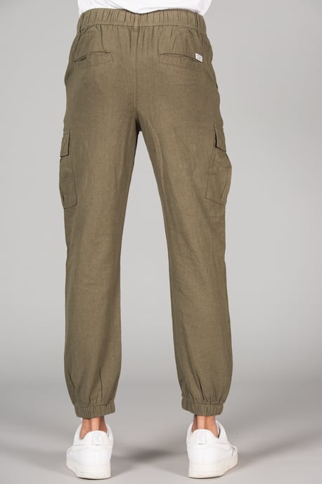 Olive Linen Blend Cargo-Style Trousers - Image 2