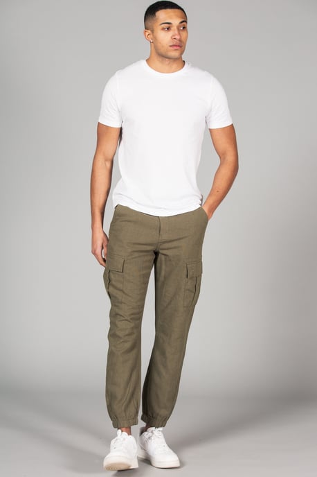 Olive Linen Blend Cargo-Style Trousers - Image 3