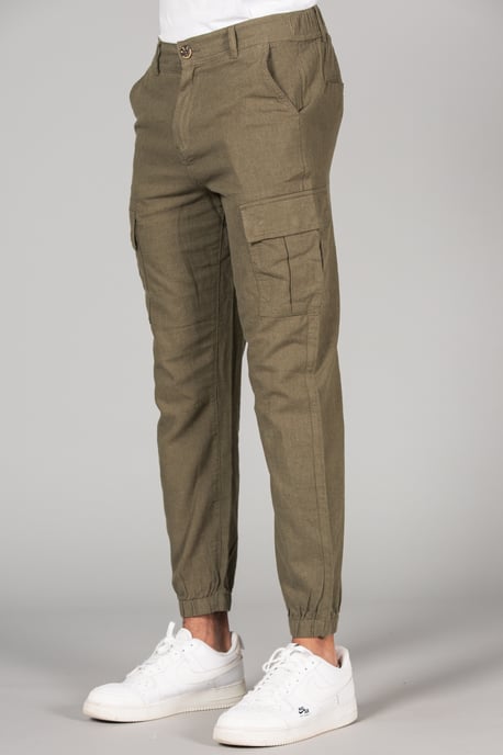 Olive Linen Blend Cargo-Style Trousers - Image 4