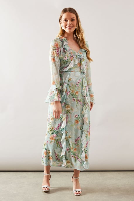 Floral Ruffle Belted Midaxi Dress - Image 1