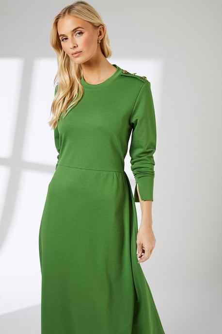 Green Button Detail Ponte Midi Dress - Image 2