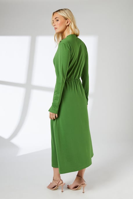 Green Button Detail Ponte Midi Dress - Image 3