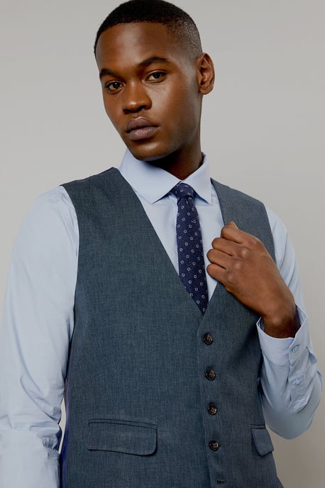 Navy Marl Waistcoat - Image 4