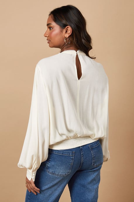 High Neck Lace Embroidered Long Sleeve Blouse - Image 3