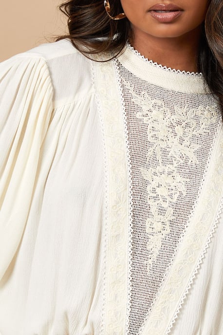High Neck Lace Embroidered Long Sleeve Blouse - Image 4