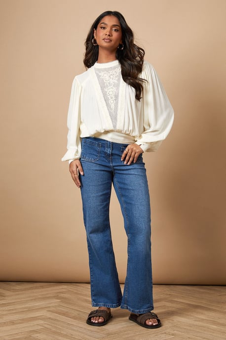 High Neck Lace Embroidered Long Sleeve Blouse - Image 5