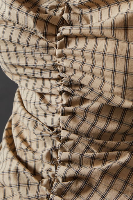 Check Ruched Front Puff Sleeve Top - Image 5