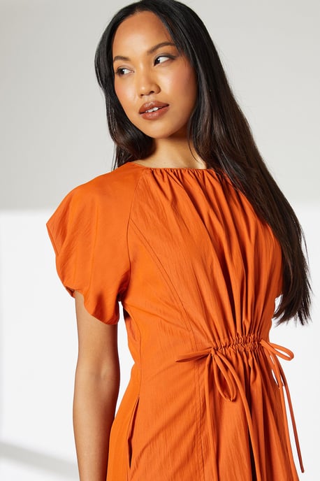 Orange Drawstring Orange Drawstring Waist Detail Woven Dress