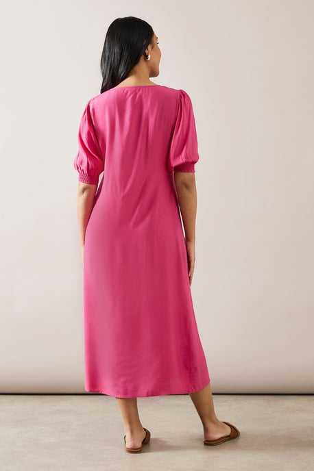 Petite Pink Button Through Viscose Midi Dress - Image 4