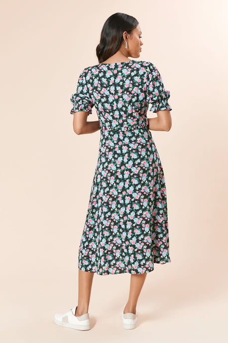 Floral Button Front Puff Sleeve Midi Dress - Image 4