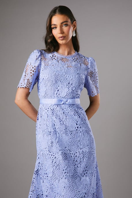 Lace Midi Dress With Bow Belt - Image 2