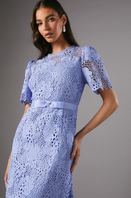 Lace Midi Dress With Bow Belt - Image 4