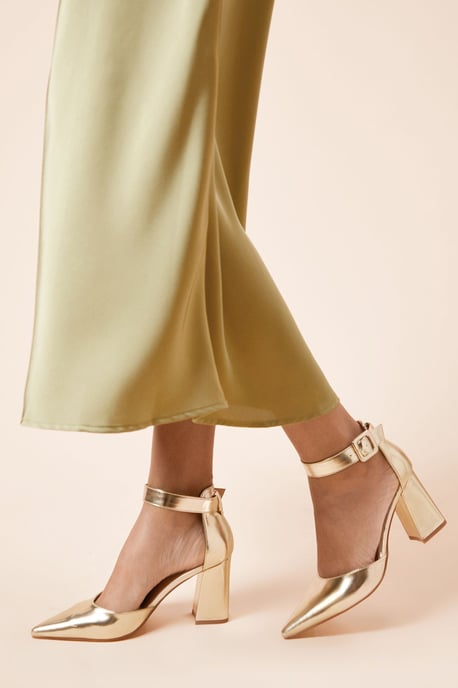 Wide Fit Echo Buckle Detail Ankle Strap Pointed Court Shoes - Image 1