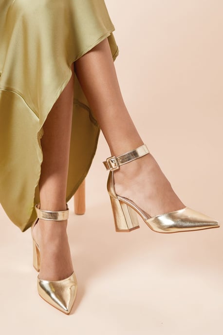 Wide Fit Echo Buckle Detail Ankle Strap Pointed Court Shoes - Image 2