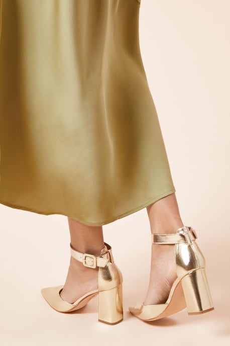 Wide Fit Echo Buckle Detail Ankle Strap Pointed Court Shoes - Image 3