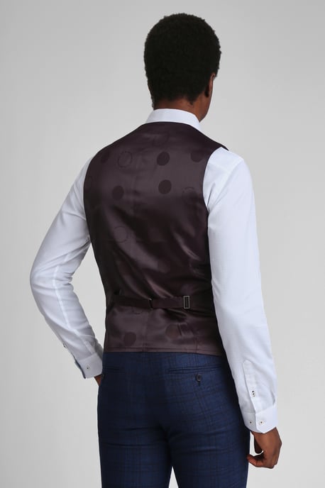 Munro Navy Wine Check Slim Waistcoat - Image 2