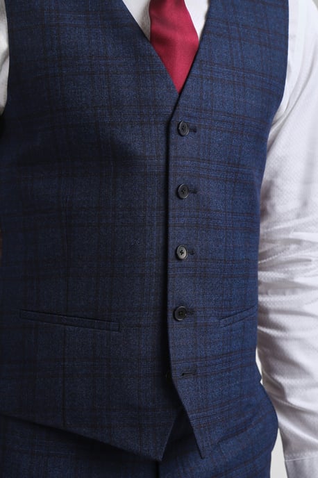 Munro Navy Wine Check Slim Waistcoat - Image 3