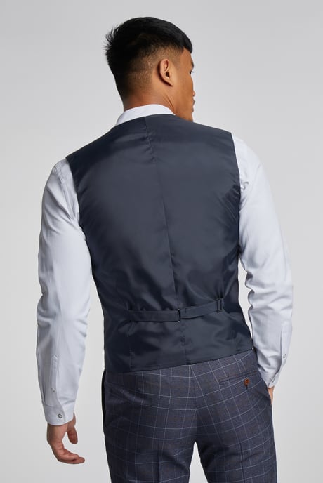 Dark Blue Tan Overcheck Waistcoat - Image 2