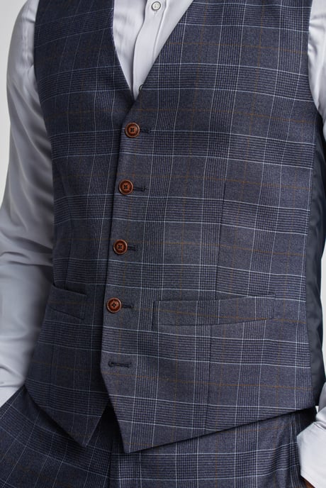 Dark Blue Tan Overcheck Waistcoat - Image 3