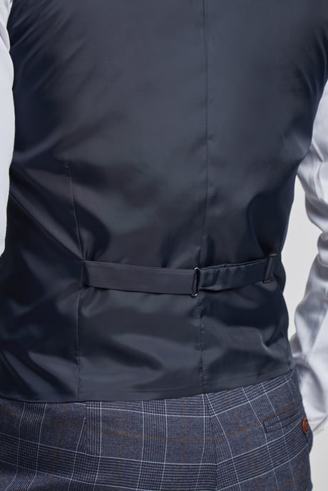 Dark Blue Tan Overcheck Waistcoat - Image 4